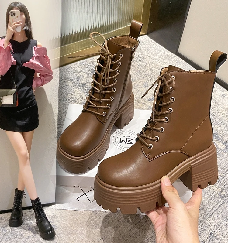 

Women's Boots Autumn Boots-Women Winter Footwear Zipper Female Shoes Round Toe 2023 Rock Ankle Ladies Lolita High Heel PU Basic