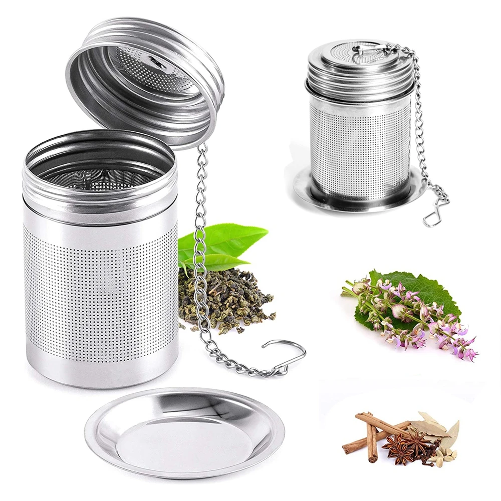 Tea Spices with Lid Threaded Connection Hook to Brew with Extended Chain Filter Tea Infuser Tea Strainer Cooking Infuser