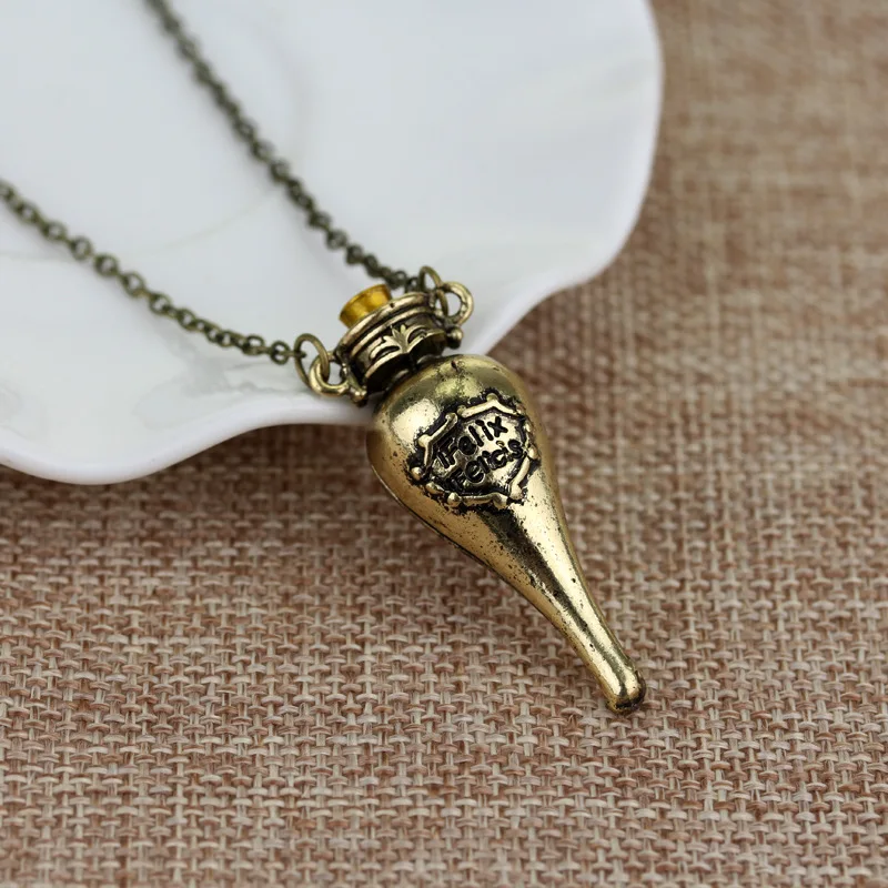 Felix Felicis Magical Potion Necklace Liquid Luck Bottle Vingtage Antique Bronze Silver Color Pendant Movie Jewelry Wholesale