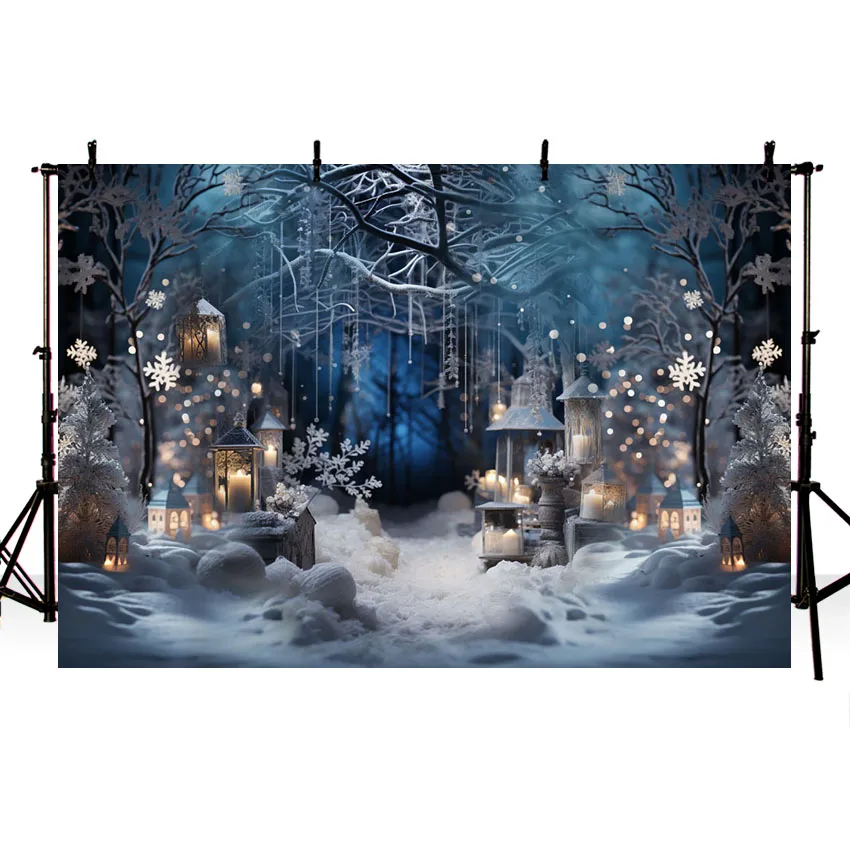 Mehofond Photography Background Winter Christmas Snow Night Forest Lamp Child Holiday Party Portrait Decor Backdrop Photo Studio