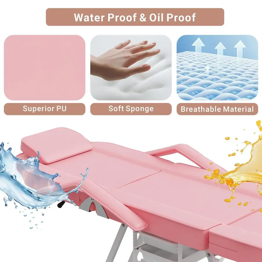 เก้าอี้ปรับระดับได้ 73 นิ้ว พร้อมเก้าอี้ไฮดรอลิกสำหรับนวดสปาเสริมสวย สีชมพู