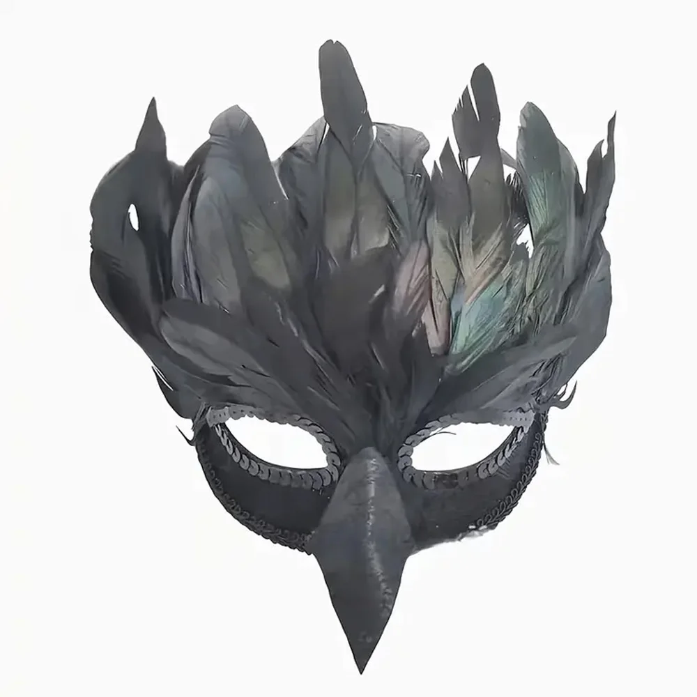 

Animal Bird Mouth Raven Half Face Mask Cosplay Crow Black Feather Masks Halloween Carnival Dress Up Party Costumes Props