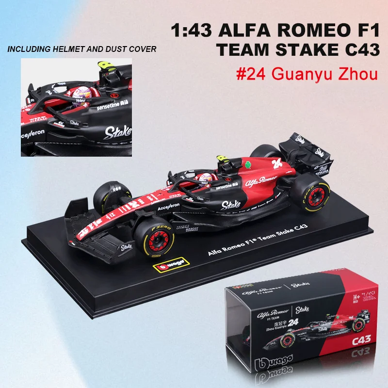 In Stock Bburgao F1 2023 1:43 Alfa Romeo Stake C43 #24 #77 Alloy Miniature Diecast Model Guanyu Zhou Toys F1 Car Model Kids Gift