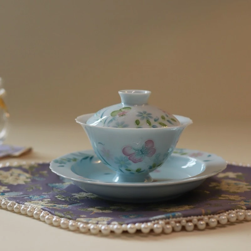 Jingming high-temperature ceramics Arita ware underglaze hand-painted gaiwan pot teacup master cup tea banquet combination