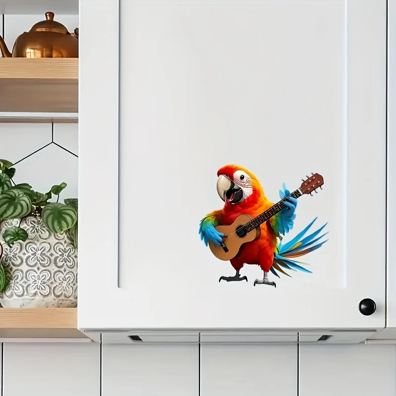 Playing Guitar Parrot Vinyl Decal,Car Sticker for Laptop, Bottle, Truck, Phone, Motorcycle, Window, Wall, Cup Decals SH1299