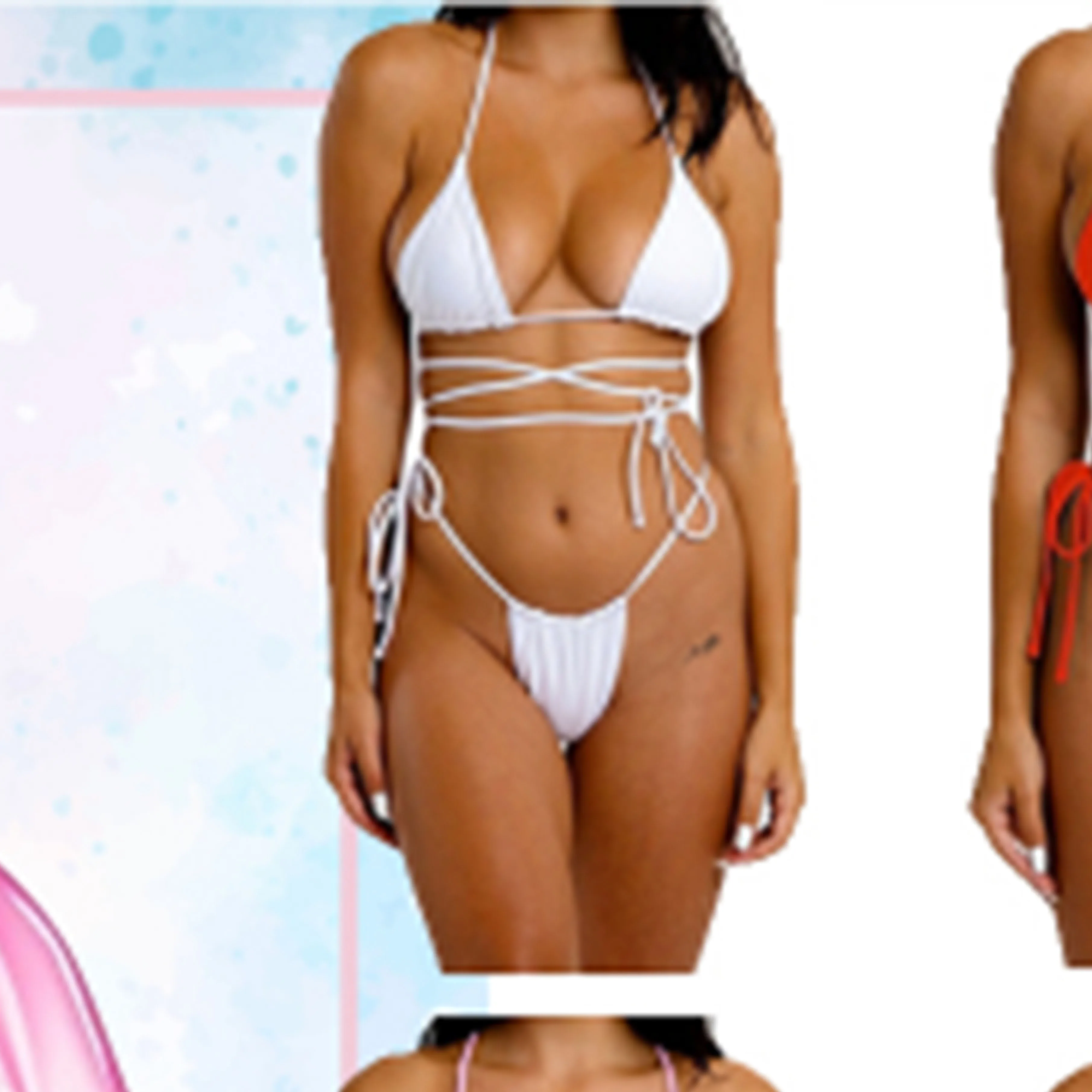 ملابس سباحة مقسمة من قطعتين ، بلون واحد ، مثير ، قصة ضيقة ، حزام ، بيكيني ، ملابس شاطئ ، ربيع #1