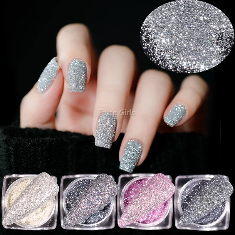 Conjunto de 6 cores holográficos brilhantes cristal fino, perfuração, pó, fragrância de glitter, unha acrílica, arte, decoração diy