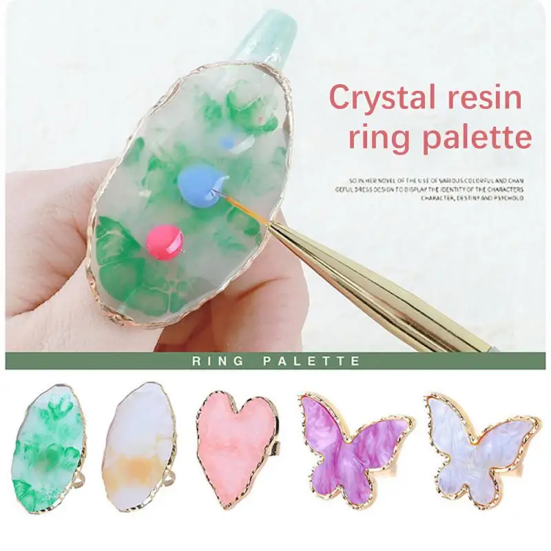 Finger Ring Plate Butterfly Heart Shape Diy Nails Resin Nail Color Mixing Board False Nails Tips Drawing Nail Accessories