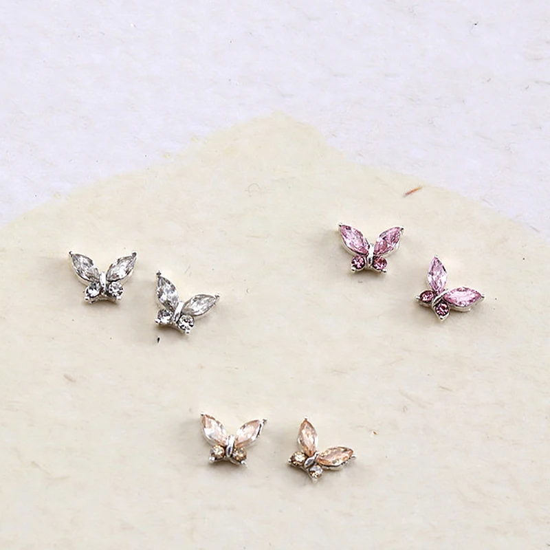 【WHB43】10PCS 3D Mini Crystal Butterfly Nail Art Charms Jewelry Parts Accessories Luxury Alloy Nails Decoration Rhinestones