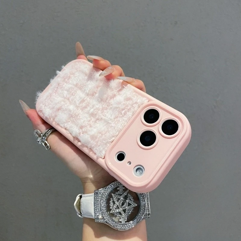 

Warm Winter Plush Phone Case For OPPO A6 GT Max A5 Plus A5X A3 Pro NFC A3i Plus A3X A2 Pro A2M A2X A1S Cute Fluffy Stripe Cover