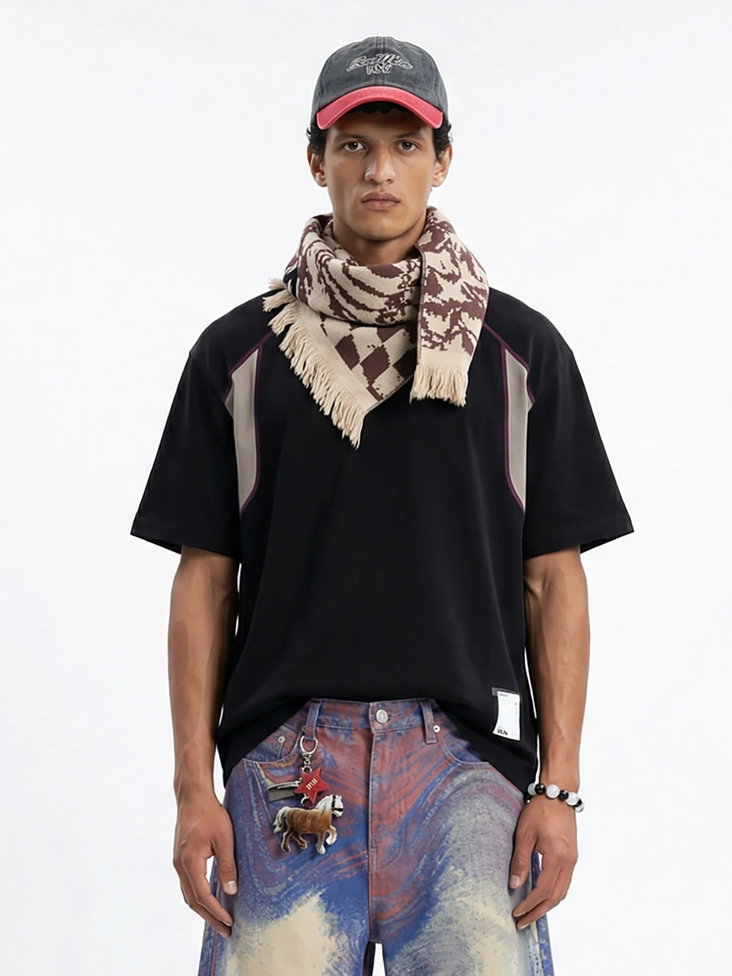 

Американская ретро-футболка с цветным принтом и коротким рукавом, весенне-летняя, повседневная, спортивная, парная, свободного кроя, молодежная.