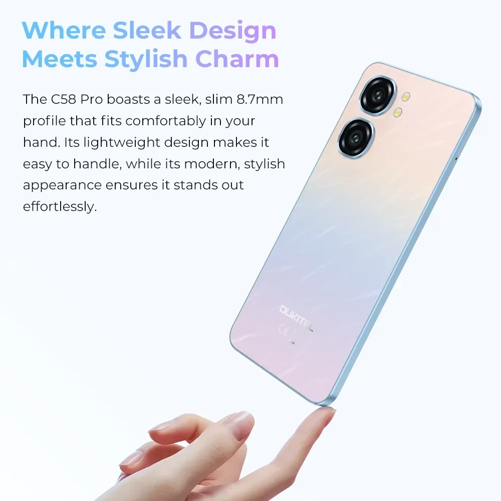 هاتف OUKITEL C58 Pro محمول - 6.7 بوصة - 24Go + 256 Go - 50MP-5150mAh - هاتف ذكي Android 14 - NFC GPS بشريحتين 4G