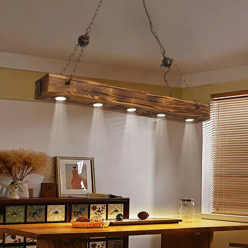 American Retro Loft Wooden Pendent Lamp Restaurant Bar Dining Table Coffee Shop Industrial Style Led Chandelier Bar Spotlight