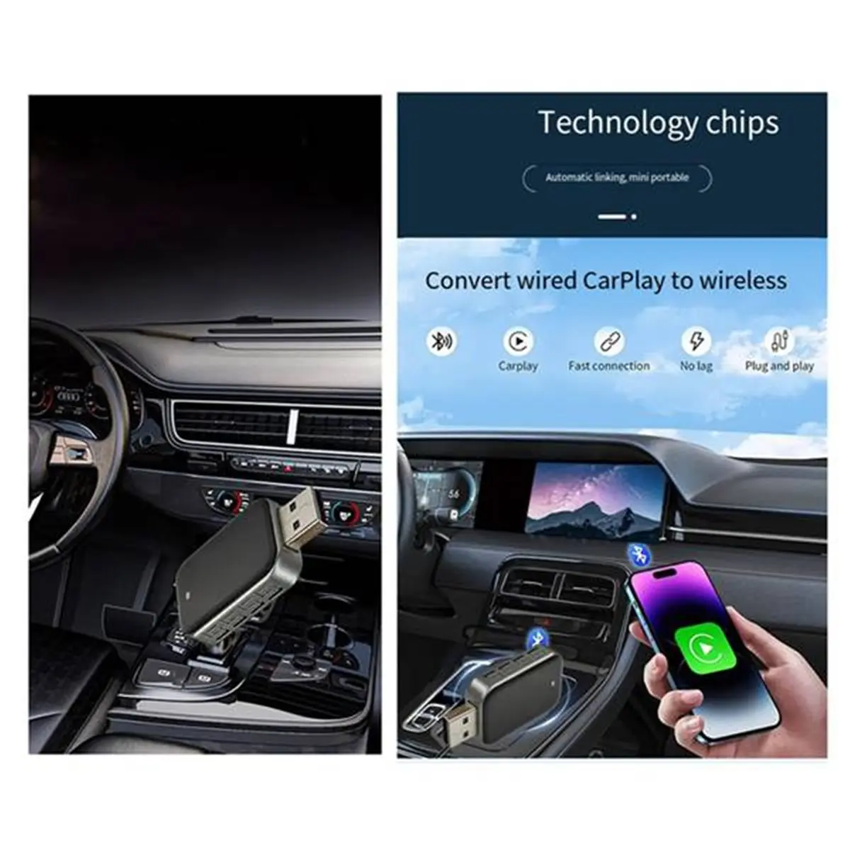 N86R Wireless Carplay Adapter Android Auto Bluetooth Fast Connect Smart Dongle 2in1 Car Accessories Car Intelligent Systems