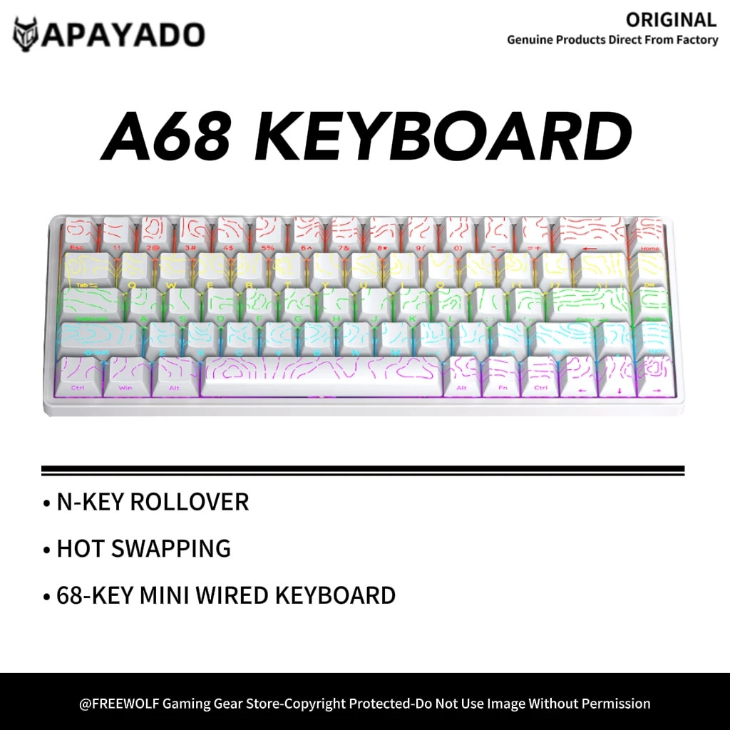 Wired Mini Mechanical Keyboard,APAYADO A68 RGB Keyboard,Fully Hot-Swappable Keys for Gaming