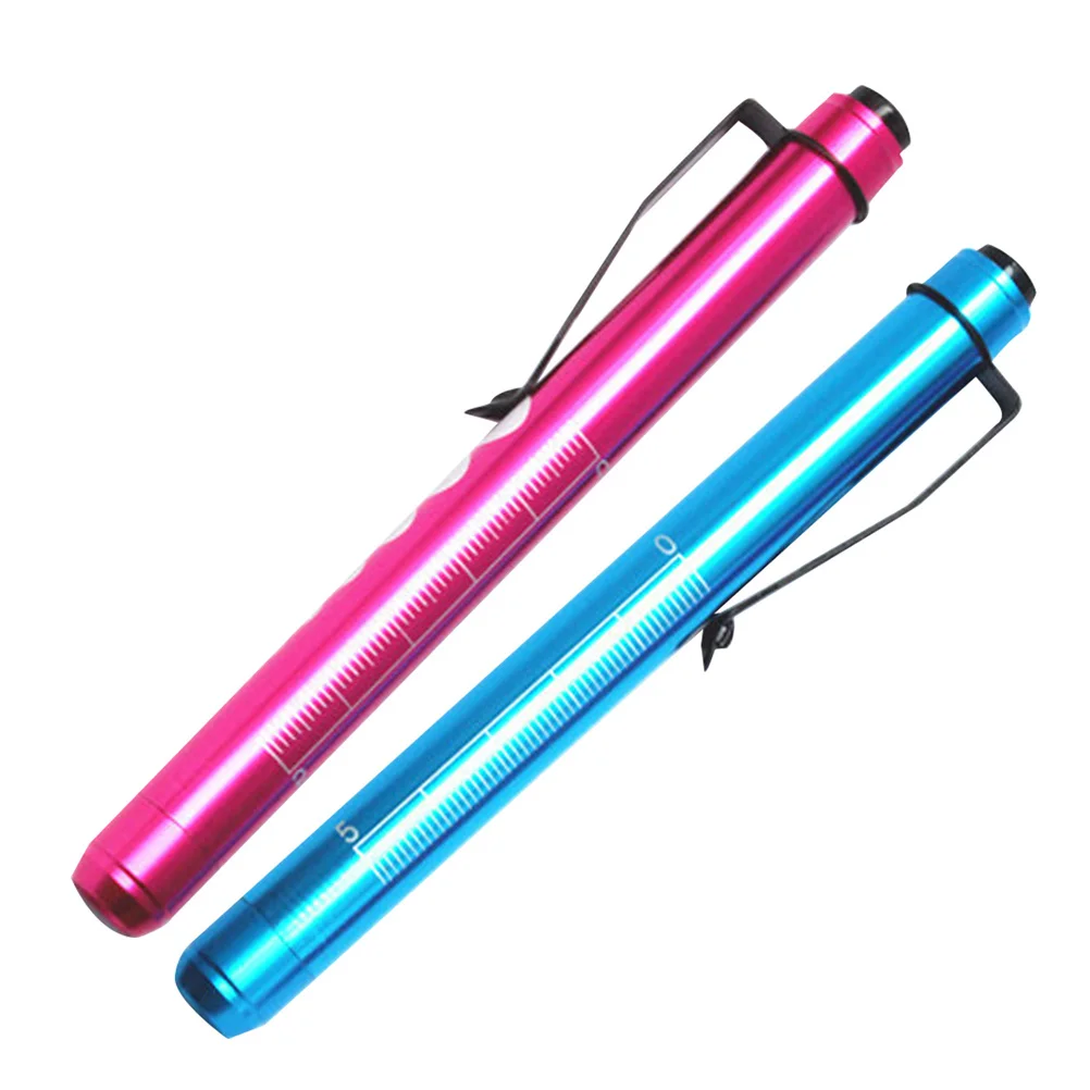 

2pcs Medical Pen Light Led Portable Mini Lamp For Pupil Oral Inspection Durable Aluminum Alloy Ruler Scale Design Teaching