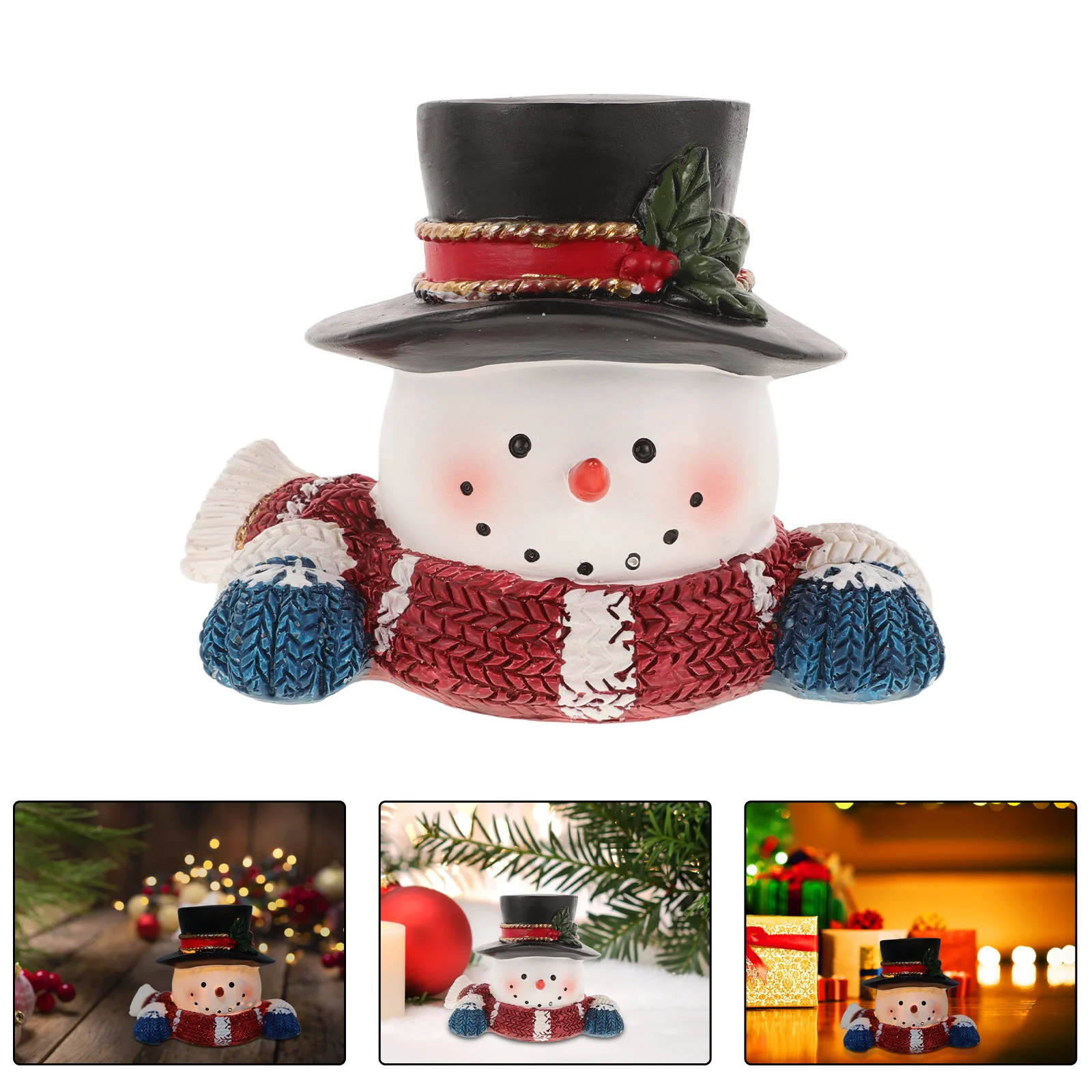 

Small Bust Christmas Snowman Decor Resin Cute Mini Snowman Head Sculpture Winter Xmas Party Favor Ornament Christmas Statue