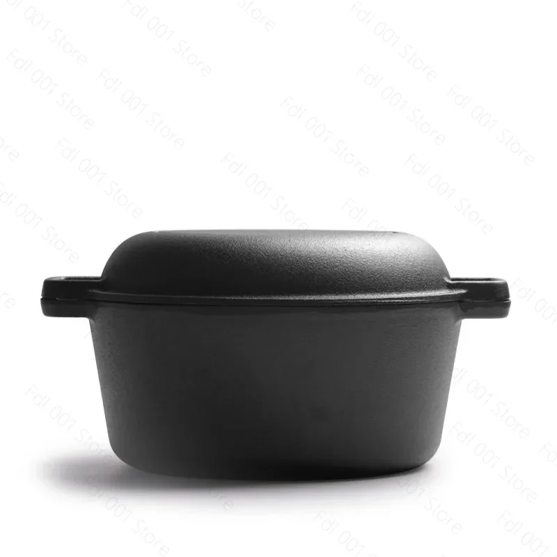 Baking Bread Pot Frying And Stewing 2-in-1 Multifunctional Binaural Pot Deepened Cast Iron Dutch Pot