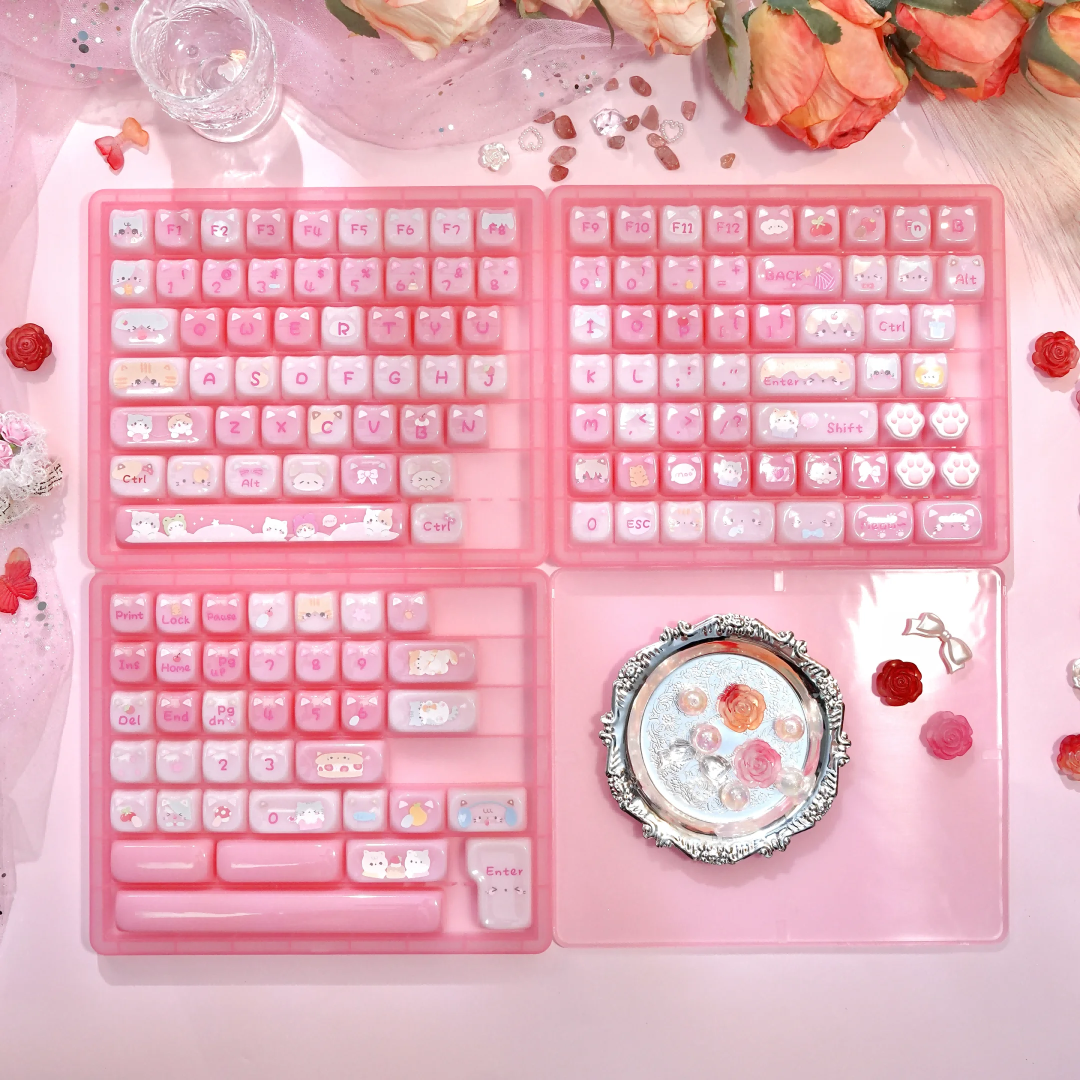 140 Keys Cute Cat Jelly Keycaps PBT MAO Profile Keycap European Layout PBT Sublimation for ANSI Aula Made68 Mad68 Wooting60