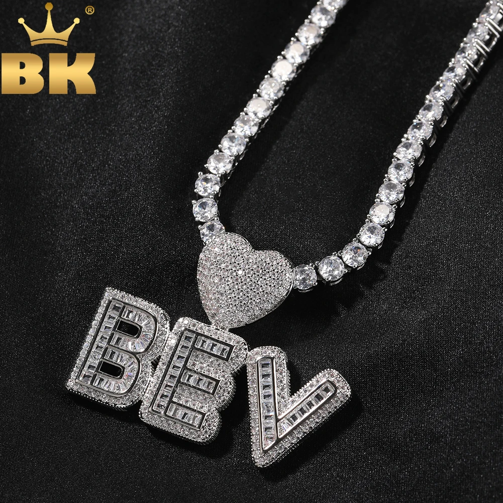 

THE BLING KING Custom BaguetteCZ Letters With Heart Bail Personalized Name Pendant Necklace Iced Out CZ HipHop Jewelry For Gift