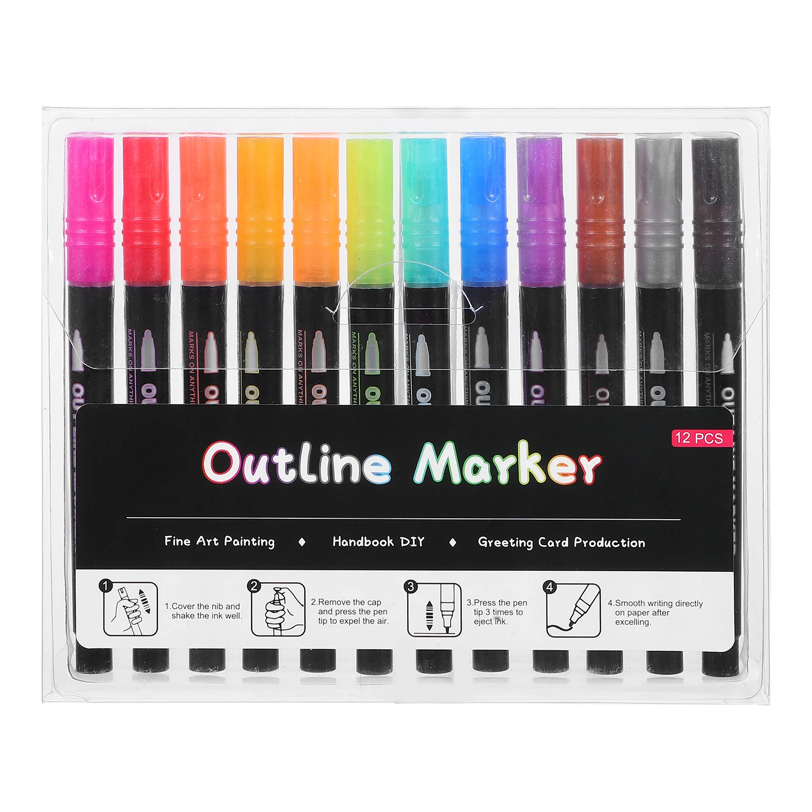 

12pcs Metallic Glitter Pens Silver Outline Sparkly Multicolor Art Drawing Doodling Creative Crafts Supplies Fine Liner Markers
