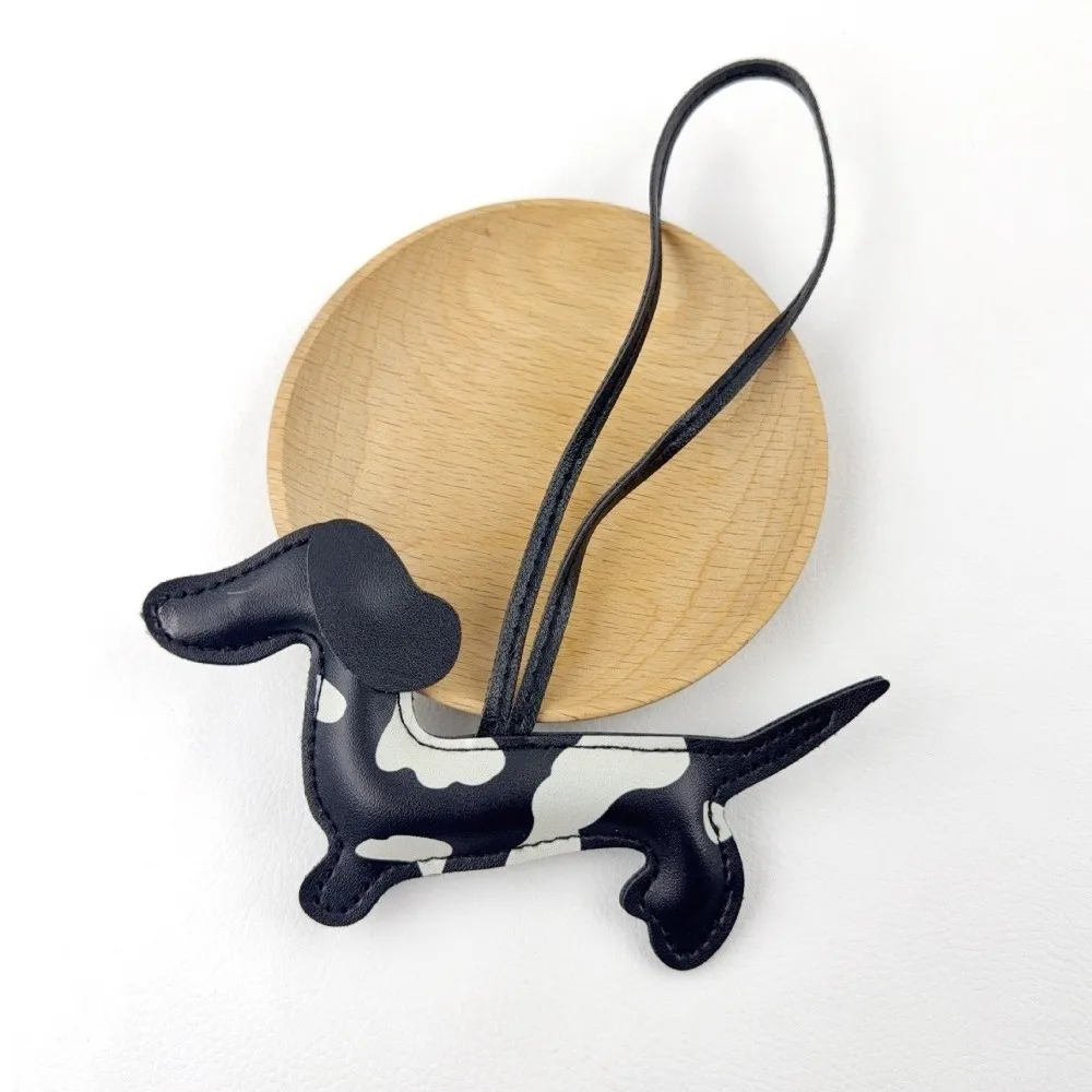Korean Handmade Dachshund Dog Keychain Cute PU Puppy PU Leather Key Ring Accessory Pendant Animal Bag Charm Pet Lover Gift