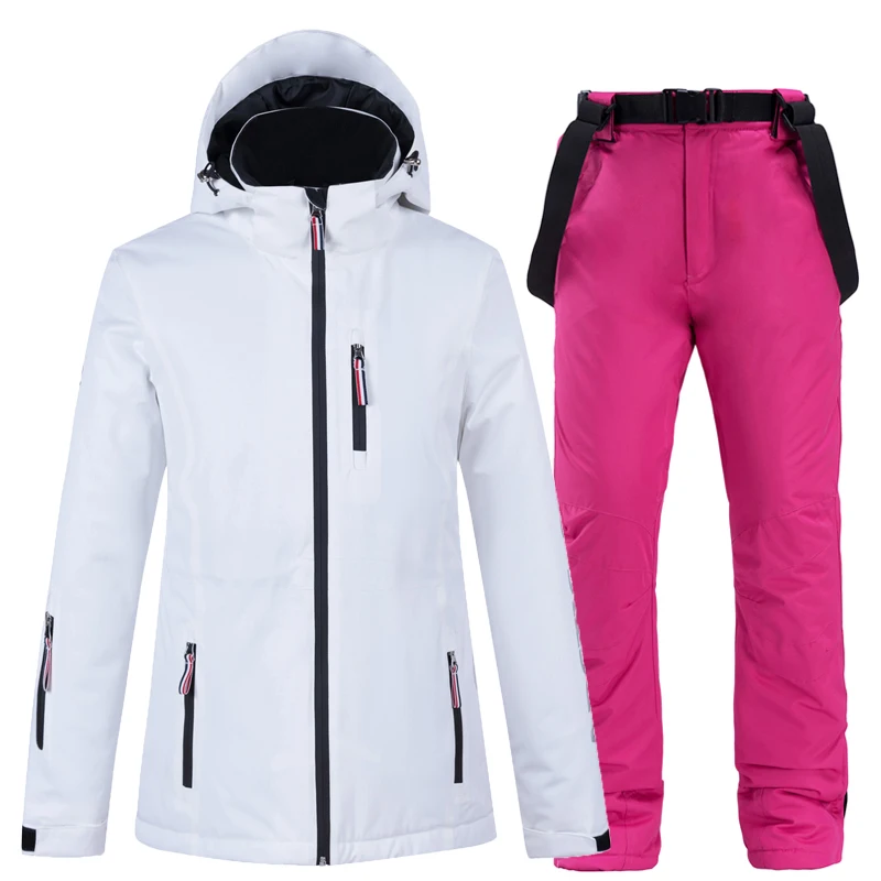 New -35 Degree Women Ski Suit Snowboarding Jacket Winter Windproof Waterproof  Snow Wear Thermal Ski Jacket and Strap Snow Pants