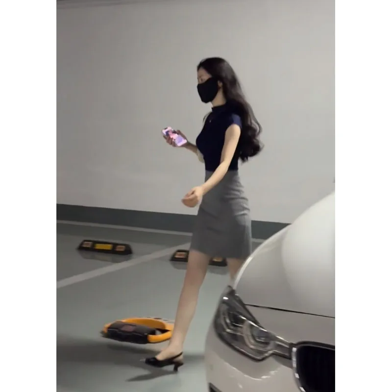 

Сексуальный корейский комплект Pure Desire: облегающая юбка и топ с высоким воротником для женщин, юбка А-силуэта средней длины