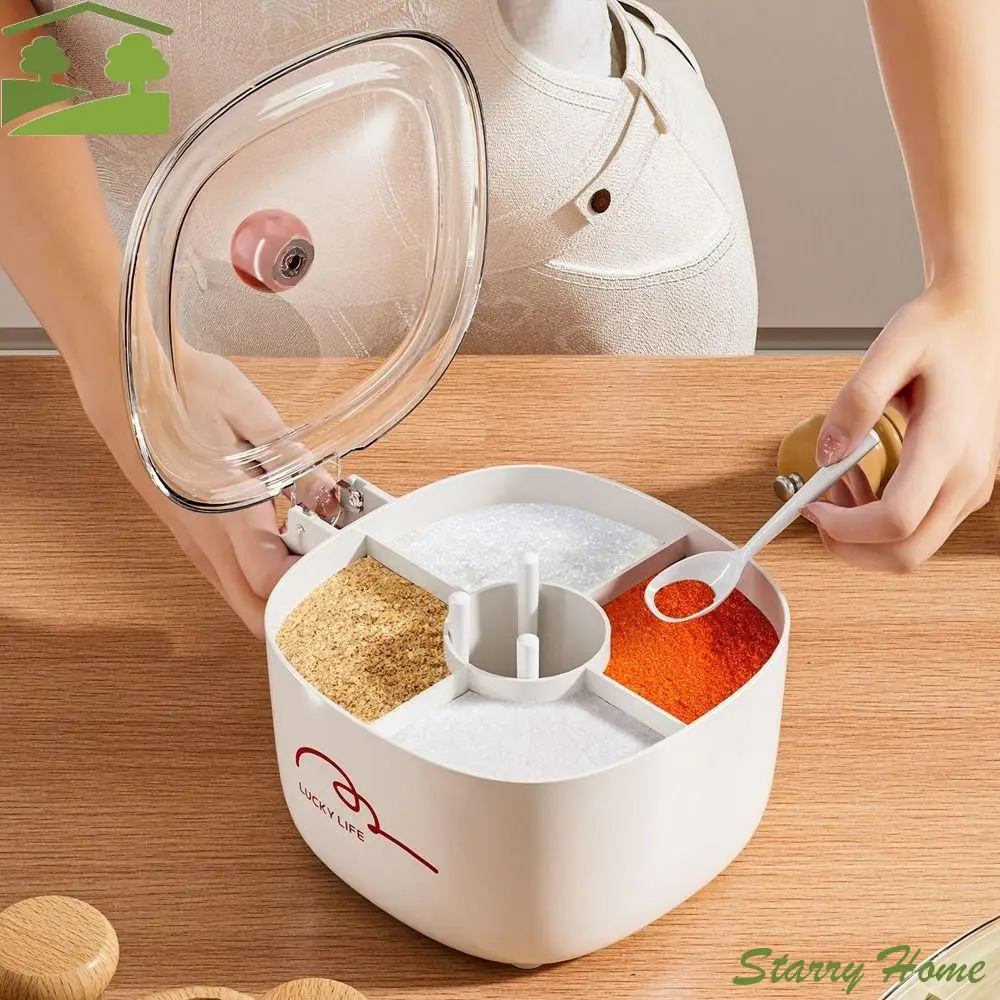 

Пластиковая коробка для приправ 4 в 1, герметичный контейнер для специй большой емкости с крышкой, ложкой, влагостойкая коробка для приправ для соли