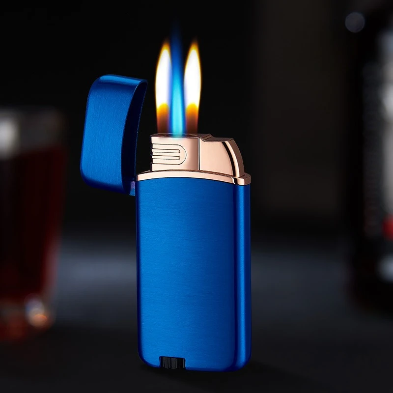 

Triple Jet Flame Lighter,Refillable Windproof Butane Lighter with Adjustable Flame Visible Gas Window,Brushed Metal MagicLighter