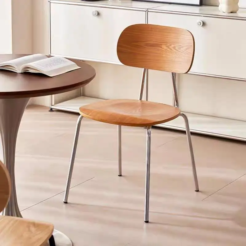 

PYJ retro stainless steel chair solid wood milk tea commercial dining chair back chair