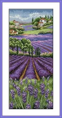 Amishop Top Quality Lovely Hot Sell Counted Cross Stitch Kit Provence Lavender Field Scape Home