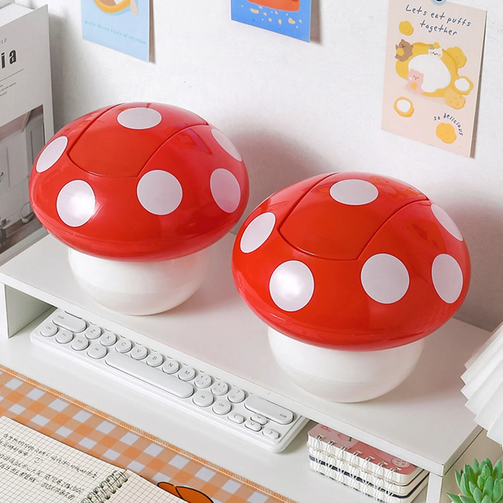 

2pcs Desktop Can Office Mushroom Shape Garbage Bin For Bedroom Bathroom Reusable Sealed Lid Lightweight Household Supplies