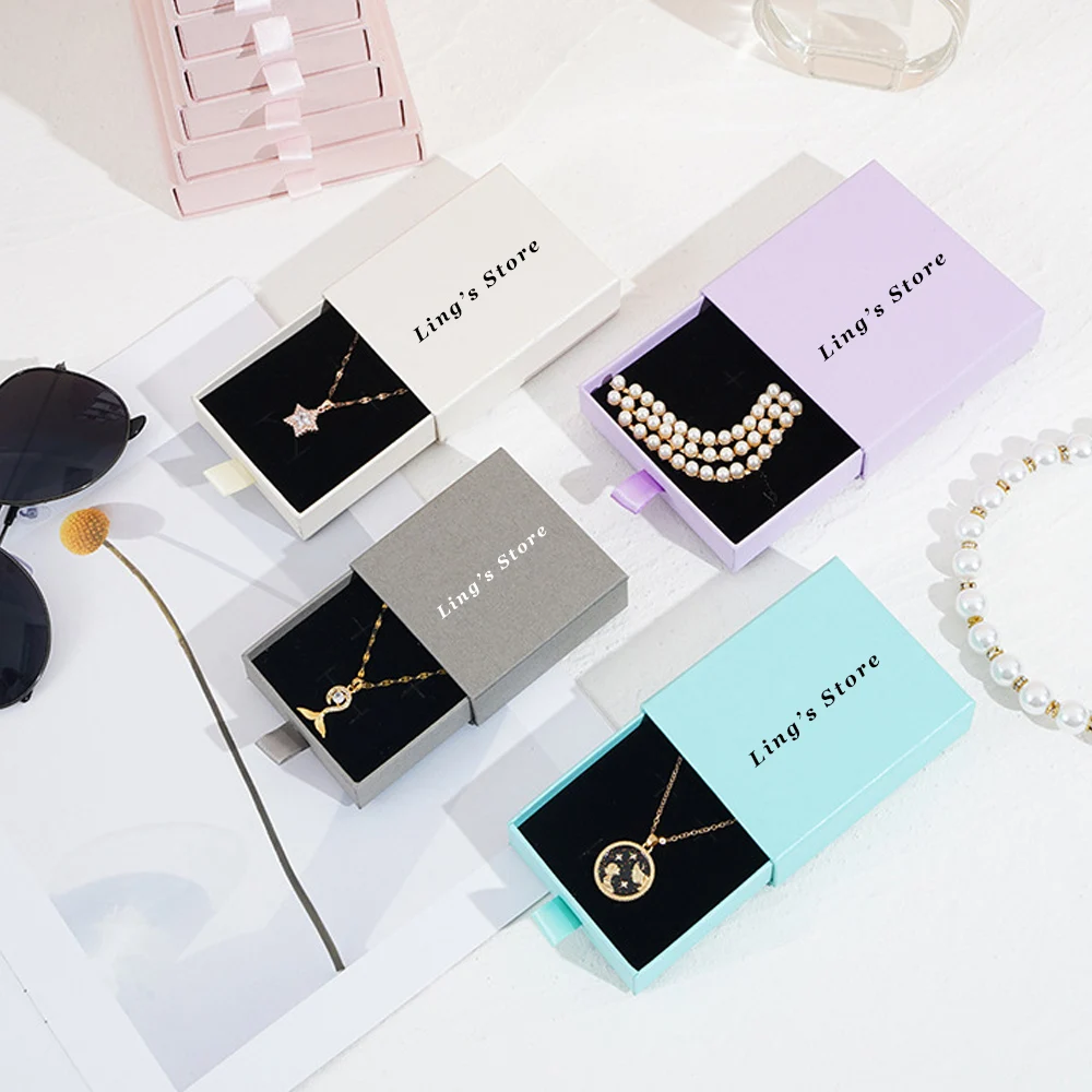 

50pcs Grey Luxury Cardboard Gift Drawer Jewelry Box 8x8x2.5cm Ring Earring Pendant Necklace Bracelet Custom Logo Organizer Boxes