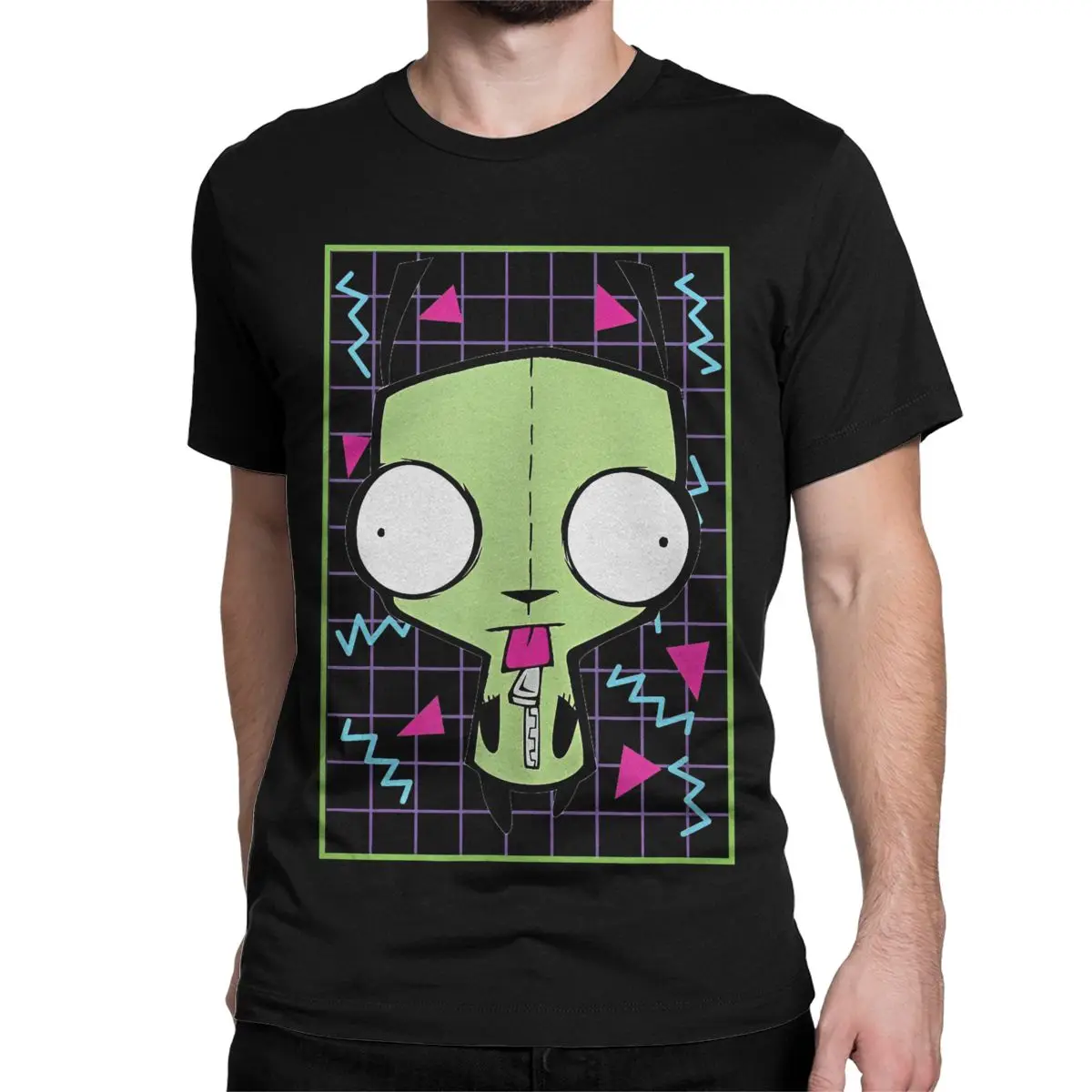 Men T-Shirts Invader Zim Gir 90s Grid Novelty Pure Cotton Tee Shirt Short Sleeve T Shirt Crewneck Tops 4XL 5XL