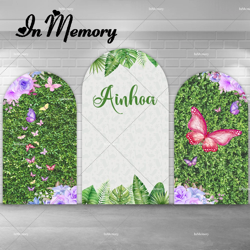 

Floral Butterfly Green Grass Wall Arch Backdrop Cover for Girls Baby Shower Birthday Party Decoration Chiara Backgrounds