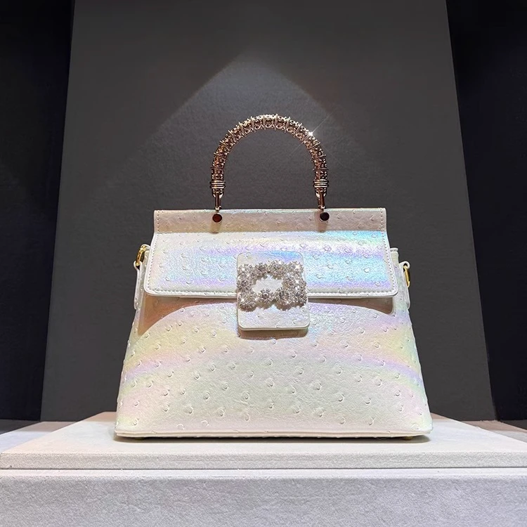 Luxury Brand Diamond Handbag 2025 New Bag Handbag Real Leather Bag Shoulder Crossbody Bag Ostrich Pattern for Women - Image 3