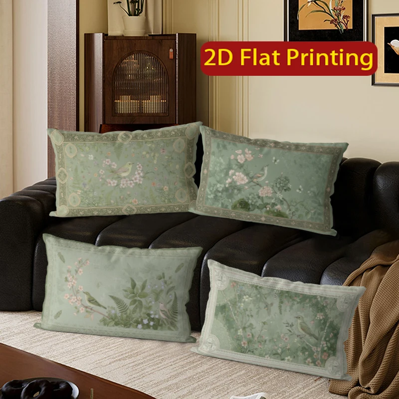 Rechteckige Kissenbezüge im Vintage-Stil mit Blumen- und Vogelmotiven, geeignet für Sofa, Schlafzimmer, Auto, Kissenbezug, rechteckiges Rückenkissen