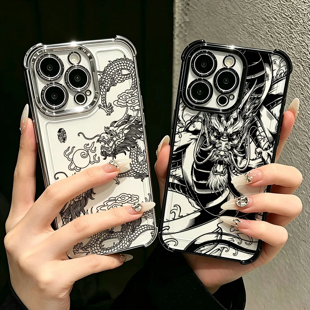 Plating Phone Case For Samsung S26 S25 S24 S23 S22 S21 S20 FE Note20 Edge Plus Ultra 4G 5G Anti Fashion Chinese DragonS Cool