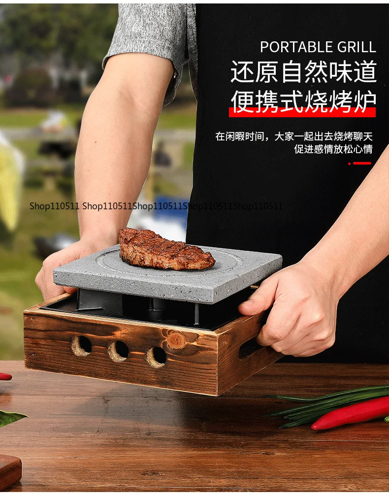 Japanese Lava Cooking Stone & Alcohol Stove Set, Indoor Grill for Sizzling Steak Making