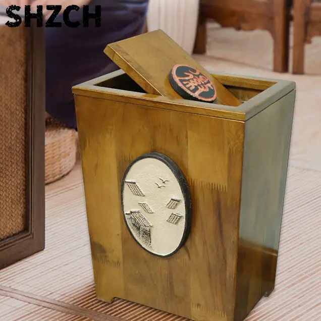‌Executive Office Waste Bin - Oriental Style Storage Can for Home Kitchen Large Capacity Odor-Control Trash Bin with Locking Lid