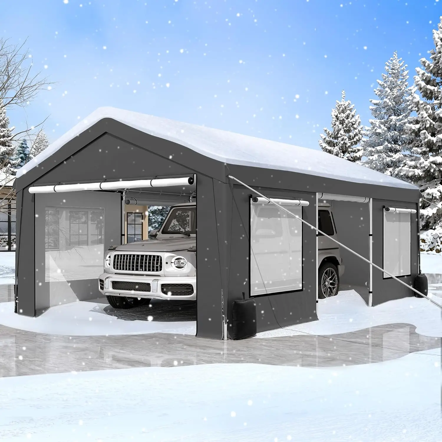 

Усиленный навес-гараж 12x20 футов с рулонными воротами и окнами, переносной, с 4 мешками с песком, для автомобилей, грузовиков, мероприятий, на заказ