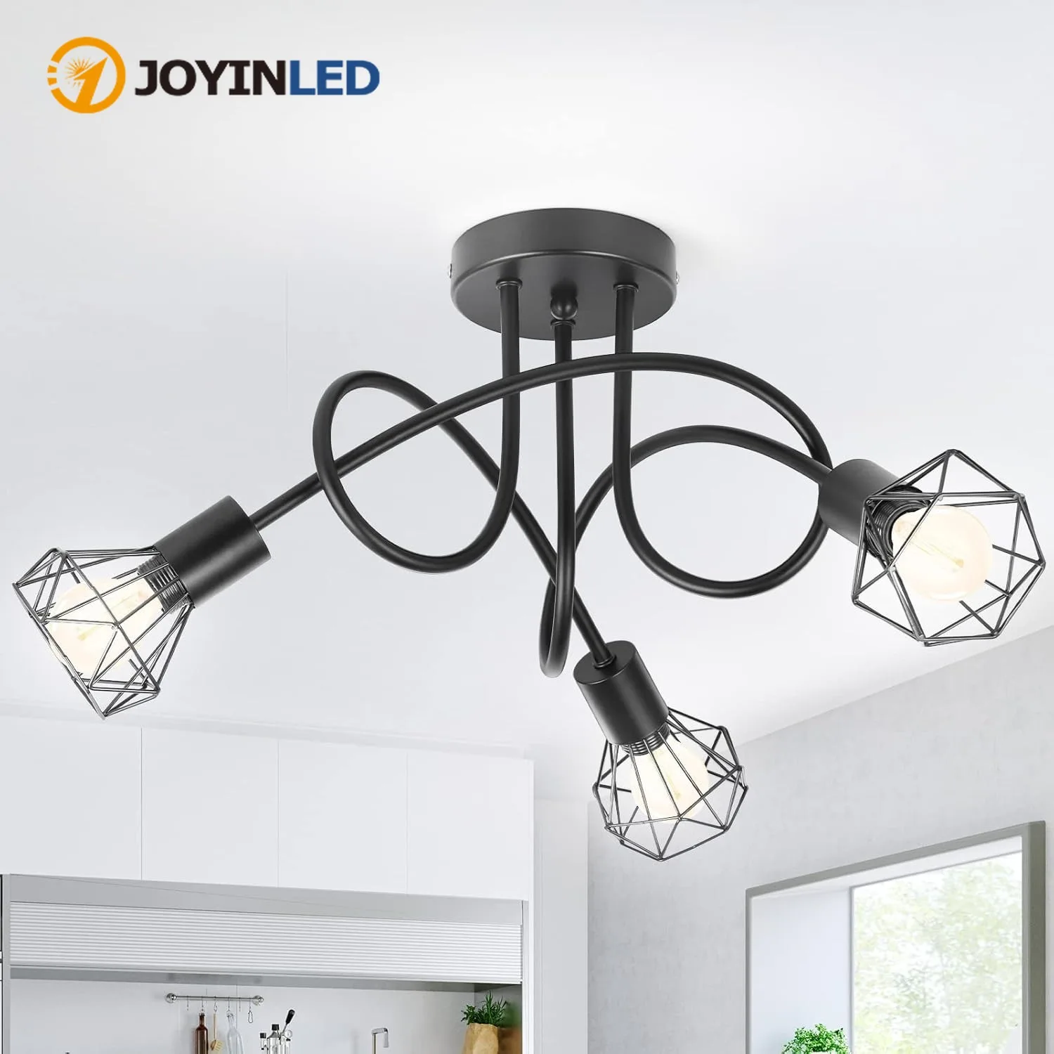 Lámpara de Techo LED JOYINLED, Foco de Techo Retro de Metal Negro de 3 Llamas, Portalámparas E14, Foco de Techo para Sala de Estar/Cocina