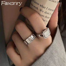 Foxanry Silver Color White Zircon Rings For Women Couples Minimalist Trendy Personality Classic Elegant Birthday Jewelry Gifts