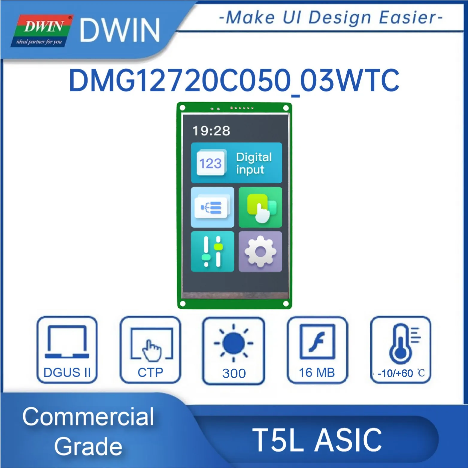 DWIN 5 Inch HMI Intelligent LCD Touch Screen 720x1280 TFT Display Module TTL UART Smart Panel DMG12720C050_03WTC
