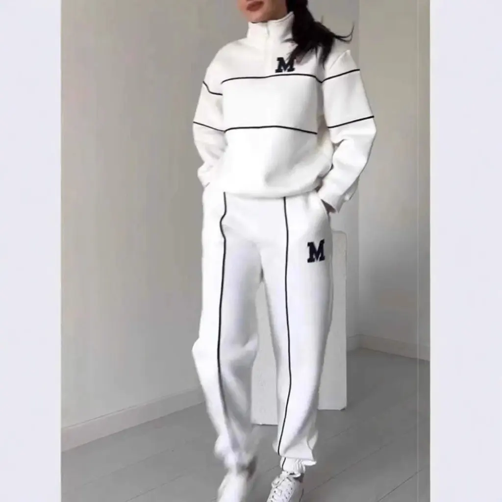 

Autumn Winter Casual Sports Sweater Set Long Sleeve Letter Print Independent Station Two-Piece Women's Fashion Outfit