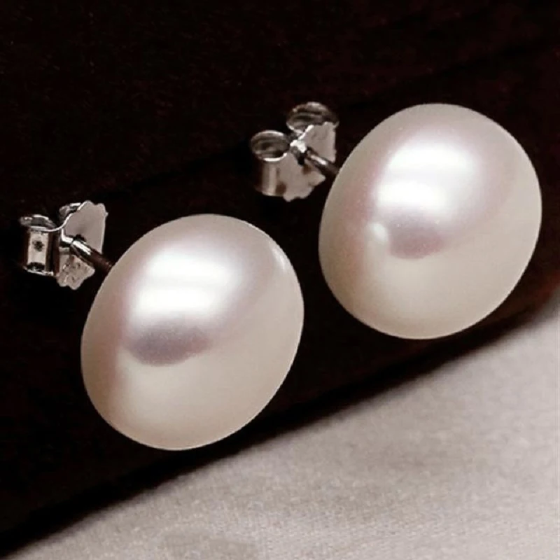 12-13mm Pearl Stud Earrings Natural Freshwater Pearl Real S925 Sterling Silver Earrings Jewelry For Women Fashion Gift