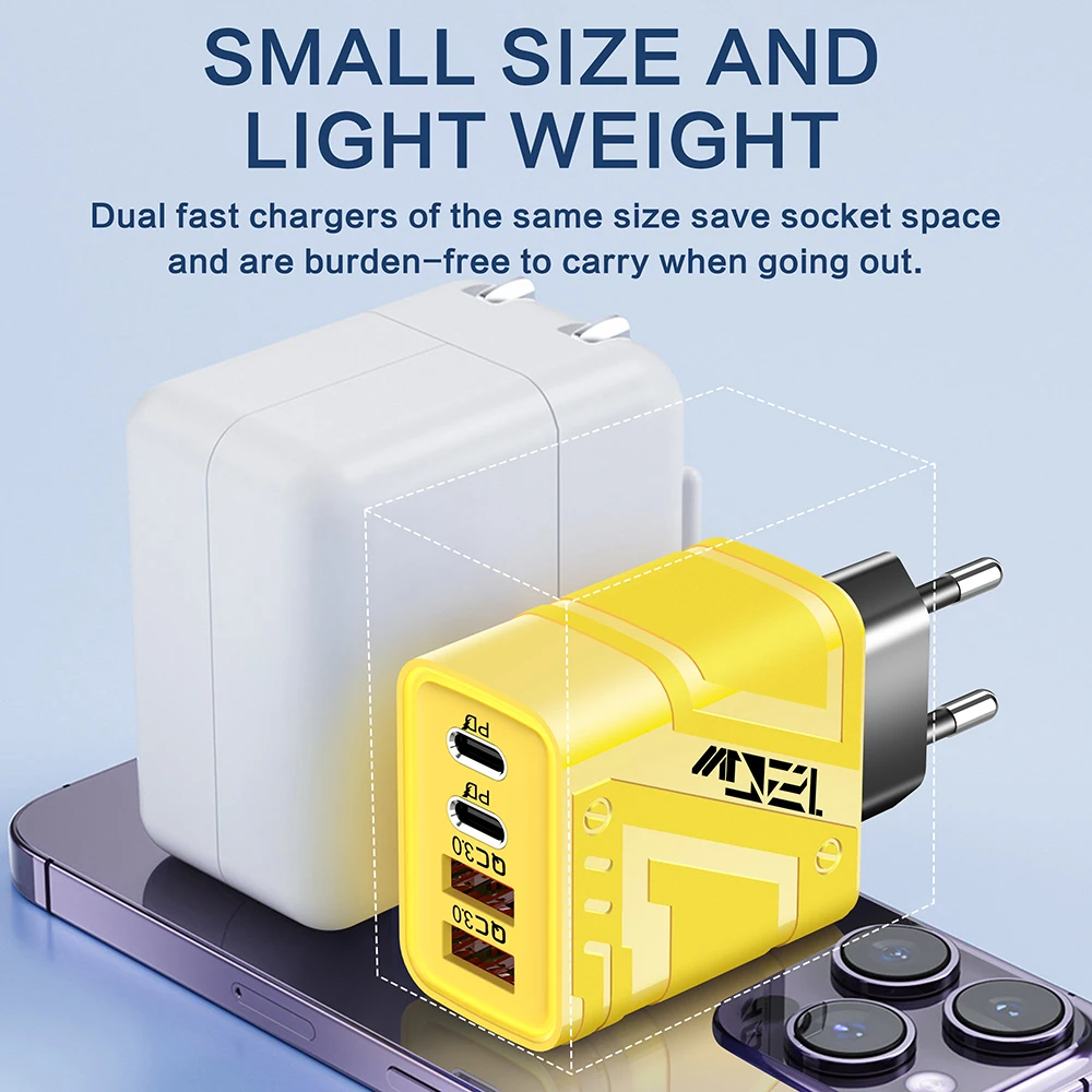 USB Charger Type C Total 120W Fast Charging EU/US Plug Cell Phone Adapter For iPhone 16 Samsung Xiaomi Quick Charge Wall Charger