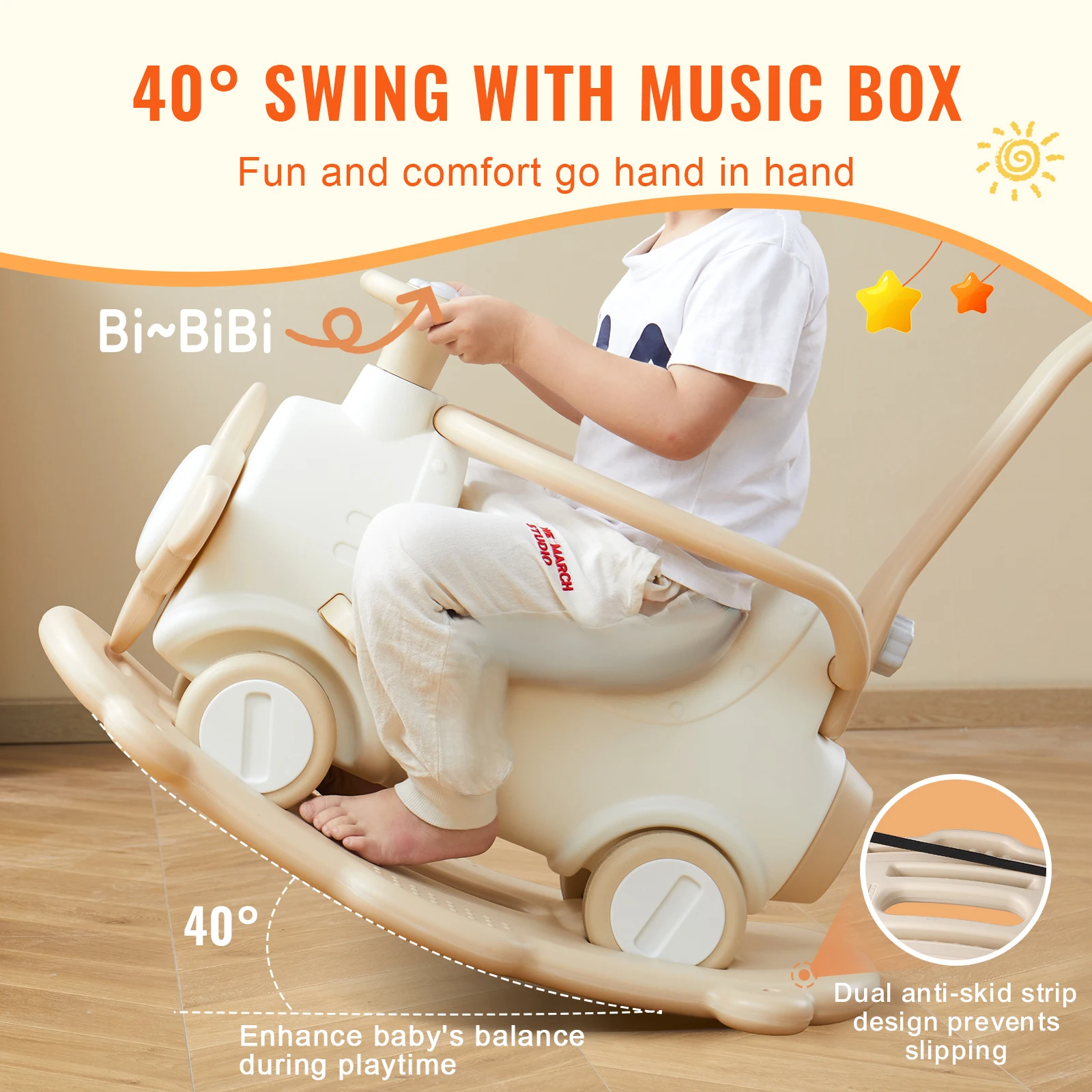 VEVOR 3 in 1 HDPE Rocking Horse for Toddlers 1-3 Years Baby Rocking Horse with Detachable Balance Board and 4 Smooth Wheels