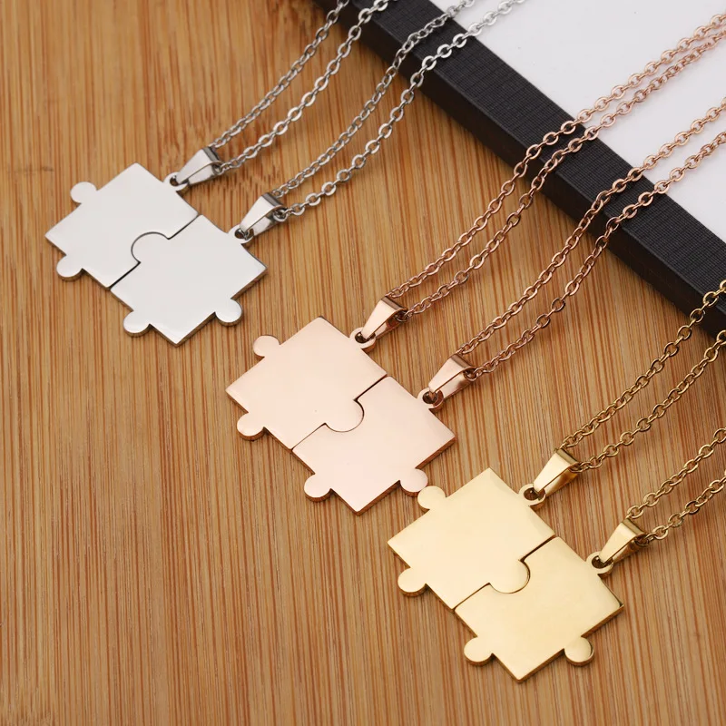 New Couple Geometric Puzzle Necklace Combination Valentine's Day Gift Pendant Set Simple Fashion Necklace Jewelry Wholesale